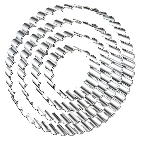 Fluted Round Cookie Cutter Set - 5 Inch, 4 Inch, 3 Inch, 2 Inch - Large Donut Cutter Ring Scalloped Edge Wavy Circle Cookie Cutters Shapes Clay Molds - Stainless Steel - style: Round