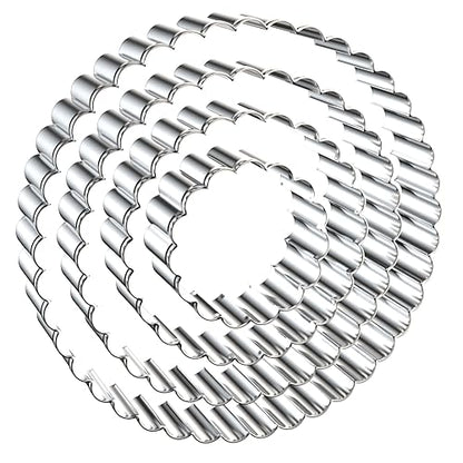 Fluted Round Cookie Cutter Set - 5 Inch, 4 Inch, 3 Inch, 2 Inch - Large Donut Cutter Ring Scalloped Edge Wavy Circle Cookie Cutters Shapes Clay Molds - Stainless Steel - style: Round