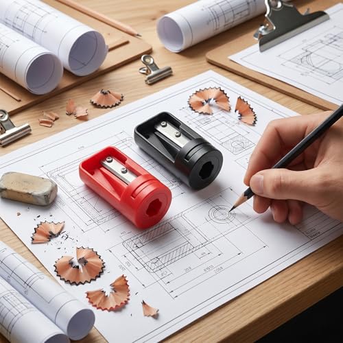 6Pcs Carpenter Pencil Sharpener, Manual Portable Woodworking Pencil Sharpeners Narrow Sharpening Tool for Woodworking Travel School Office Woodworkers Craft Enthusiasts(Red, Black)