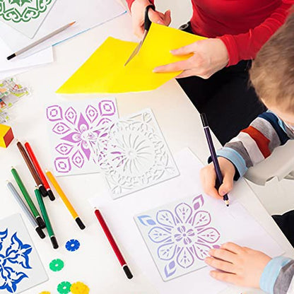 16 Pcs Mandala Stencils for Painting, 6x6 Inch Reusable Abstract Layering Stencils for Crafts Painting on Wood Floor Window Art Scrapbook Drawing Decoration - style: Mandala Stencils-2