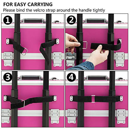 mefeir 3 in 1 Rolling Makeup Train Case, Aluminum Makeup Travel Organizer Cosmetic Case, Cosmetology Display Suitcase on Wheels, Beauty Storage Luggage Lockable w/4 Removable Wheels (Rose-Pink) - color: Rose Pink