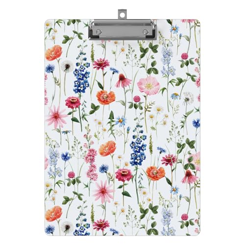 Clipboard Design Decorative Cute Clipboards A4 Letter Size Wooden Floral Clip Board Hanging for Shool Office Supplies, Standard Size 9" x 12.5" with Low Profile Metal Clip (Vintage Wild Flower) - color: Vintage Wild Flower, size: Portrait Clipboard（9" x 1