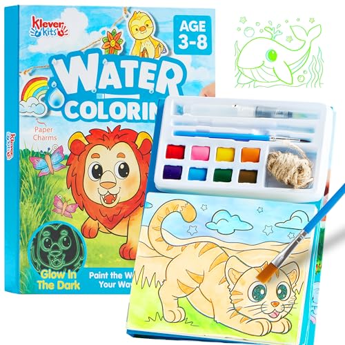 Klever Kits JOVA Paint with Water Coloring Books, Arts and Crafts for Kids Ages 3-8, Mess Free Painting for Toddlers Glow in the Dark, Travel Drawing Toys Gifts for Girls Boys - Ocean Farm Forest