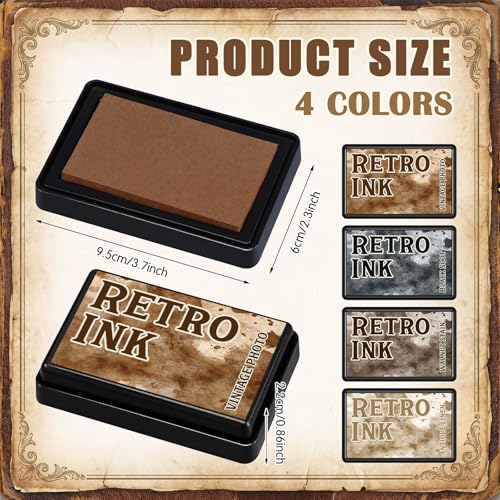 ForraFun 4 Pcs Craft Ink Pads 3.7" x 2.3" x 0.86" Washable Fingerprint Ink Pads Vintage Black, Walnut Stain, Vintage Photo, and Antique Linen for DIY Paper Wood Fabric Scrapbooking Rubber Stamps