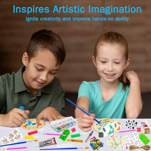 KIRKOTOY Wooden Crafts Kit for Kids-Glow in The Dark-Arts & Crafts Gifts for Boys Girls Age 6-12, 24 Wood Slices with Painting Craft Activities Kits, Creative Art Toys for 6 7 8 9 10 11 12 Year Old