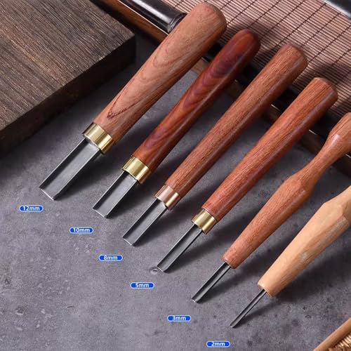 Wood Carving Tools, 6Pcs Wood Carving Knife Kit, Linocut Carving Tools Set, with Wooden Handle, Square U Shaped Blade, for Woodblock Printing, Woodcut Printmaking, Linoleum Carving, Linocut