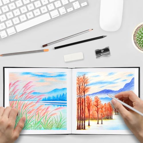 E-WEICHEN Mixed Media Sketch Pad, 8 x 8 inches 125 GSM (100 Sheets/200 Pages) Sketchbook for Drawing, Hardcover Mix Media Art Sketchbook for Wet and Dry Media,Painting,Drawing. 8X8 - color: 8x8in-Black