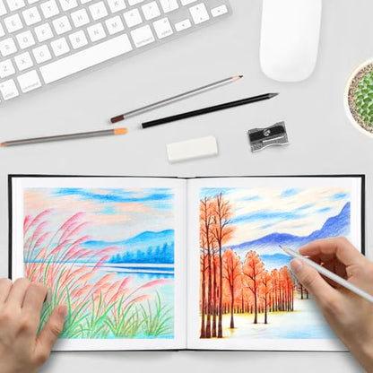 E-WEICHEN Mixed Media Sketch Pad, 8 x 8 inches 125 GSM (100 Sheets/200 Pages) Sketchbook for Drawing, Hardcover Mix Media Art Sketchbook for Wet and Dry Media,Painting,Drawing. 8X8 - color: 8x8in-Black
