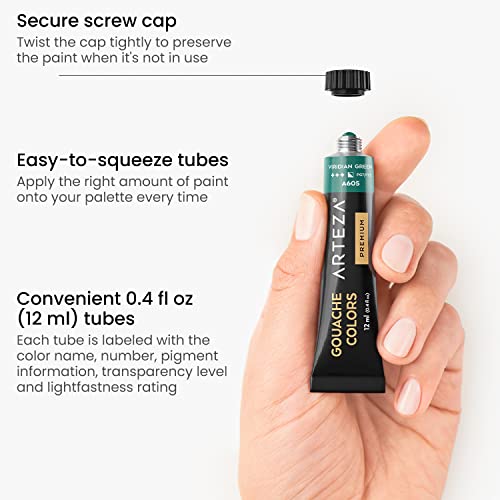 ARTEZA Gouache Paint, 12 Colors, Sea Tones, 0.4 US fl oz Tubes, Opaque Water-Based Paint for Canvas and Paper, Art Supplies for Professionals, Students