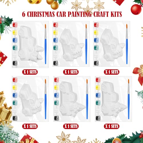 JellyArch 6 Set Christmas DIY Painting Kit Ceramic 3D Ceramic Truck to Paint Your Own Truck with Snowman Reindeer Claus Statues Unpainted Plaster Craft with Brush Paint Bag for Adult - style: Christmas