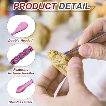 MECCANIXITY 3 Pcs Wax Carving Tools Stainless Steel 4.6 Inch Double-Headed Wax Carving Sculpting Tools for Modeling Sculpting Shaping, Purple - color: Purple