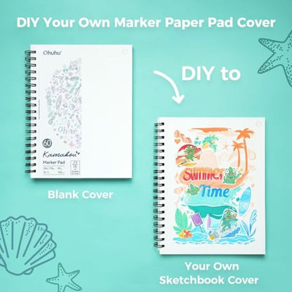 Ohuhu Double-Sided Marker Pad Art Sketchbook Bleedproof - 7"x10" Large Paper Size - 90 LB/150 GSM Smooth Drawing Paper - 60 Sheets/120 Pages - Spiral Bound Sketching Book for Alcohol Markers - size: 7" x 10”