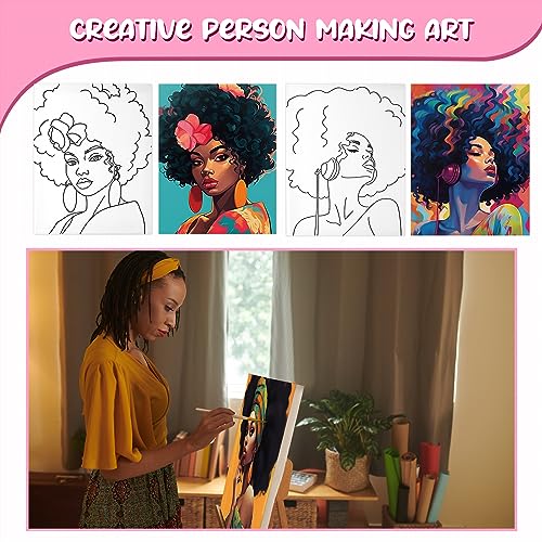 Sherr 20 Pcs Stretched Pre Drawn Canvas African American Canvas to Paint Afro Queen Black Art for Painting for Adults Outline Pre Drawn Stretched Cotton Art to Paint Party Set, 8 x 10 - style: Vivid