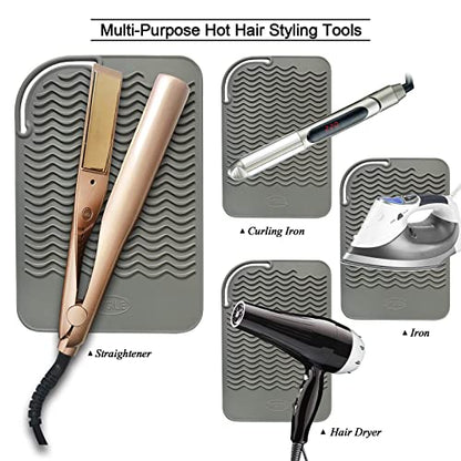 9" X 6.5" Silicone Heat Resistant Travel Mat, Anti-Heat Pad Cover for Hair Straighteners, Curling Irons, Flat Irons and Other Hair Styling Tools - Gray - color: Gray