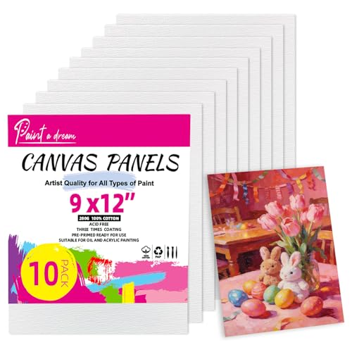 10 Pack 9x12 Canvas Panels for Acrylics & Oils, 100% Cotton, Triple Primed, Acid-Free & Non-Toxic, No Warp, Lightweight Art Boards for Home Decor, Classroom, Gifts, Ideal for Kids, Adults & Artists - size: 9x12" - 10Pack