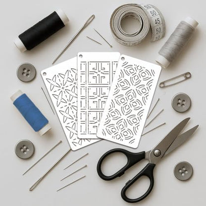12 Sheets Sashiko Painting Stencils, 12 Styles Geometric Sashiko Pattern Quilting Drawing Templates Reusable Border Stencil for Sewing Embroidery Scrapbooking DIY Ornaments - style: Geometric