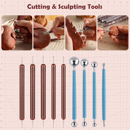 28PCS Ceramic & Pottery Modeling Tools, Clay Tools Sculpting, Polymer Tools Kit, Ceramics Tools Set, Air Dry Clay Tools for Carving, Molding, Pottery Wheel, Crafting Supplies, Pros, Beginners, Adults - color: 28PCS