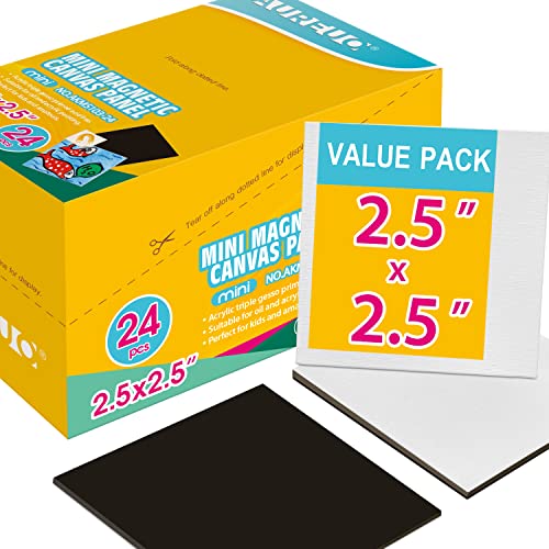 AUREUO Mini Magnetic Canvas Panel 2.5x2.5 Inch / 24 Pack - Small Square Flat Canvas Board with Magnet Back Art Gift Set Bulk Pack Tiny Thin Canvases for Painting & Craft - size: 2.5"x2.5", Canvas Panel