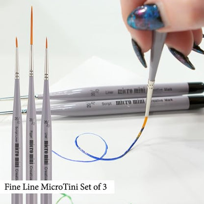 Creative Mark 3 Piece Micro Detail Paint Brush Set, Mini Paintbrushes for Acrylic, Watercolor, Oil, Face, Nail, Scale Model Painting & Line Drawing - size: Fine Line Set (3 Piece)