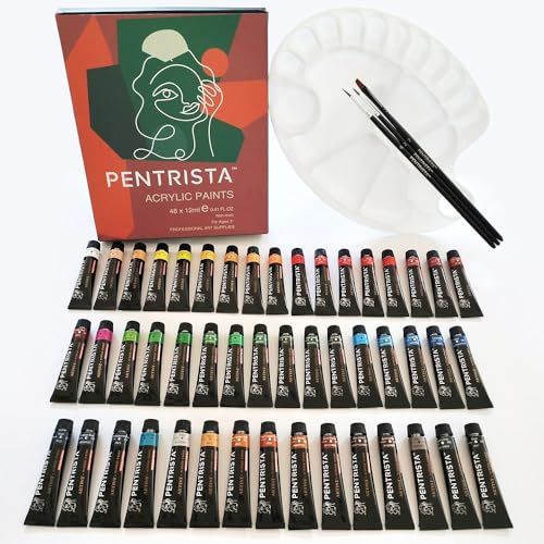 Professional Acrylic Paint Sets, 48 Colors 12ml/0.41 fl.oz Art Paint Tubes with 3pcs Brush + Palette,Heavy Body Acrylic Paints for Artists Adults,Beginners on Canvas Rocks Wood Fabric Craft - color: 48 Colors