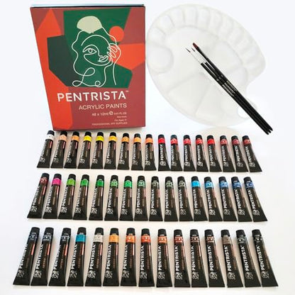 Professional Acrylic Paint Sets, 48 Colors 12ml/0.41 fl.oz Art Paint Tubes with 3pcs Brush + Palette,Heavy Body Acrylic Paints for Artists Adults,Beginners on Canvas Rocks Wood Fabric Craft - color: 48 Colors