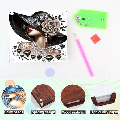 JISHSHAY 2 PCS Diamond Art Note Box Beautiful Woman Diamond Painting Note Pad Holder Gem Painting Gem Art Memo Pad Holder Mosaic Kits for Adults Embroidery Kit Memo Boxes, Contains 120 Sheets of Paper - color: Woman 2