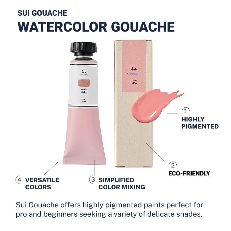 Professional Artist SUI Gouache Paint Set (15ml × 2 Tubes) – Watercolor Gouache | Pastel Red, Pink, Yellow, Green, Orange, Rose | Easy Mixing, Fade-Resistant Artist Paints for Beginners, Journaling & Illustration (Acuarelas)