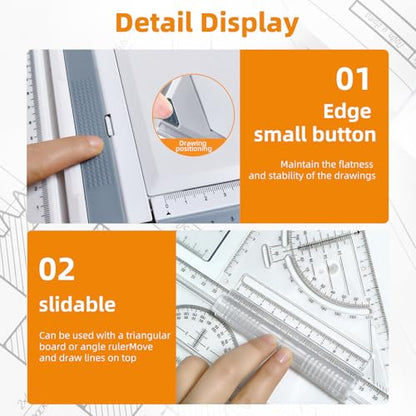 A3 Drawing Board Drafting Table Multifunctional Drawing Board Table with Clear Rule Parallel Motion and Angle Adjustable Measuring System, Metric - size: Metric