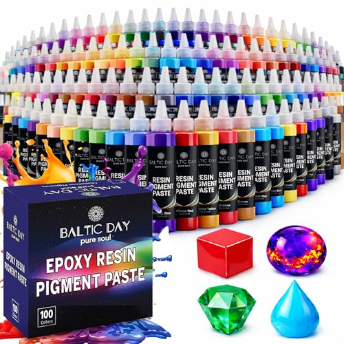 BALTIC DAY 100 Color Pigment Paste for Epoxy Resin Set – Vibrant, Long-Lasting, UV-Resistant – Ultra-Concentrated & High-Gloss Opaque Mica Powder Paste for River Tables, Jewelry, Tumblers, Crafts - color: 100 Multi-Colors