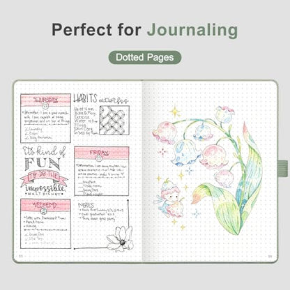 AHGXG Dotted Journal Notebook, 160 Numbered Pages, A5 Medium Size (5.7'' x 8.3''), 120 GSM Thick Paper, Leather Hardcover, for Journaling, Planning, Tracking (Sage Green) - color: Sage Green, style: Dotted