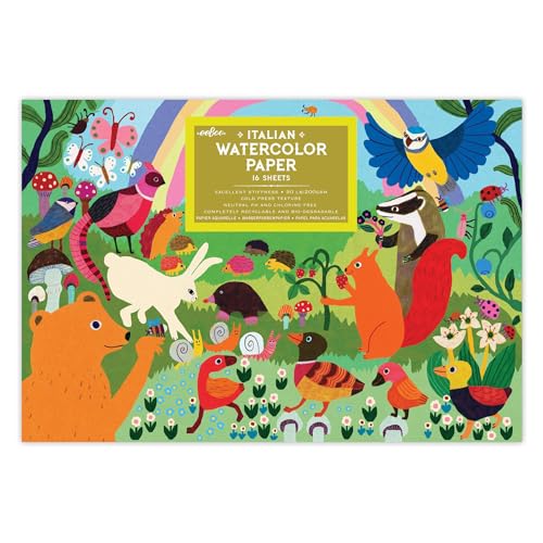 eeBoo: Woodland Rainbow Watercolor Pad - 16 Sheets, 200 GSM/90 LB Paper, 9.5 x 6.5, Natural pH & Chlorine-Free, Painting Art Supplies, Kids Ages 3+ - style: Woodland Rainbow