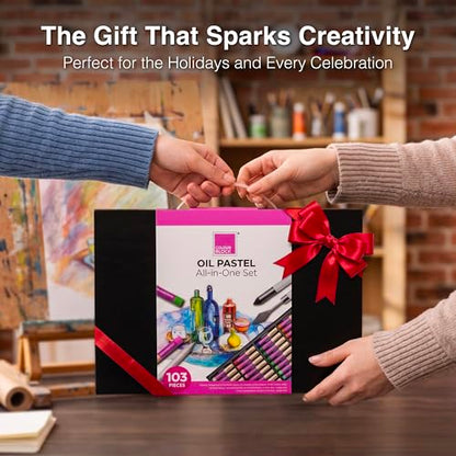 COLOUR BLOCK Oil Pastels All-in-One Art Set 103 PCS, 48 Colors Oil Pastels with 9 Tools, Blending Stumps, Tortillions, Brushes, Metal Palette Knives, Pad for Beginners and Professional Artists