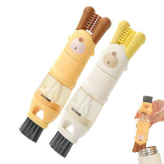 3-in-1 Cup Lid Cleaning Brush, Multifunctional Crevice Brush for Bottles, Cups, Coffee Machines, with Rotating Bristle Heads (Yellow+White) - color: Yellow+white