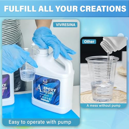 Epoxy Resin 1 Gallon Kit with Pump High Glossy Food Safe Crystal Clear Bubble Free No Yellowing Easy Mix 1:1 for Craft DIY Jewelry Art Casting - size: 1 GALLON