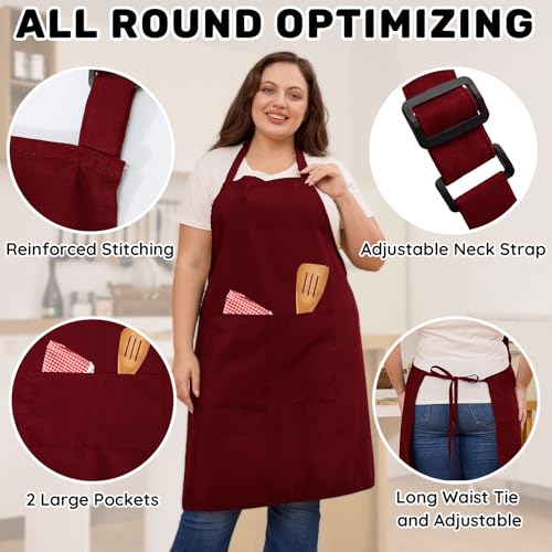 2 Pack Plus Size Waterproof Cooking Chef Apron with 2 Pockets for Men Women - color: Red