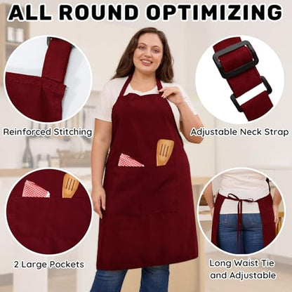 2 Pack Plus Size Waterproof Cooking Chef Apron with 2 Pockets for Men Women - color: Red