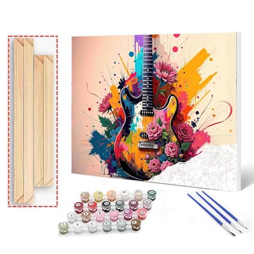 Paint by Numbers for Adults,Guitar Music,DIY Acrylic Watercolor Painting by Numbers for Kids Beginners Abstract Colorful Painting Arts Craft On Canvas Home Wall Decor(16X20 inches DIY Frame) - color: Music-01, size: 16''x20''(DIY Frame)