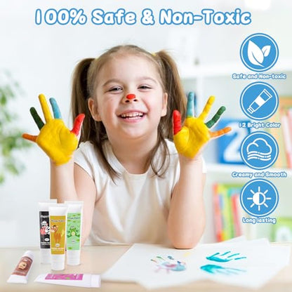 Washable Finger Paint for Toddlers 1-3, Non Toxic Kids Finger Paint Set, 12 Vibrant Colors (1.22 fl oz), Baby Safe Toddler Art Supplies, Sensory Preschool Learning Easter Gift for Boys Girls - style: 1.22 Fl Oz (Pack of 12)