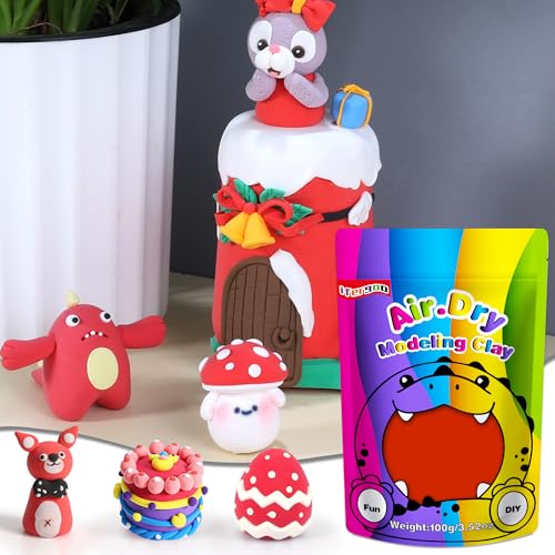 ifergoo Red Air Dry Clay, DIY Creative Modeling Clay for Kids, Super Light Magic Foam Clay for Kids Age 3-12, Soft, No-Sticky & Non-Toxic, Molding Clay for School Art & Craft Project(Red 100g/3.5oz) - color: Red/100g