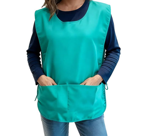 Large Smock Cobbler Apron for Men & Women, Adjustable Side Ties & 2 Pockets - color: Teal