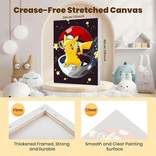 Cartoon Paint by Numbers Kit for Kids with Framed Canvas - with Wooden Easel, Easy Kids Paint by Number Kits Age 8-12, DIY Acrylic Oil Painting Kits with 4 Wooden Brushes Nice Gift Box (12x16 inch) - color: DKMT0191