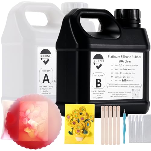 BBDINO Silicone Mold Making Kit, Mold Making Silicone 20A Translucent 4.4 lbs, Liquid Silicone for Mold Making 1:1 by Volume, Ideal for Casting Resin, Soap, Plaster, Wax Silicone Molds - size: 70.6 Oz