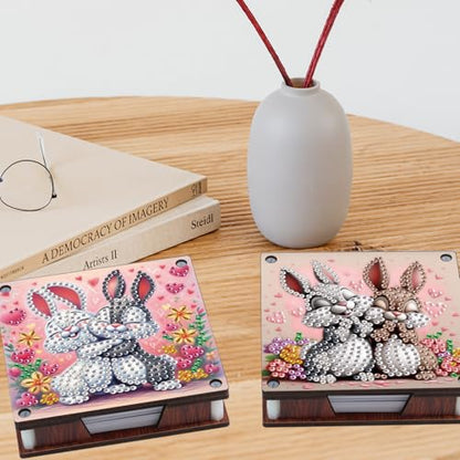 JISHSHAY 2 PCS Diamond Art Note Box Rabbit Diamond Painting Note Pad Holder Animal Gem Painting Gem Art Memo Boxes Mosaic Kits for Adults Embroidery Kit Memo Pad Holder, Contains 120 Sheets of Paper - color: Rabbit