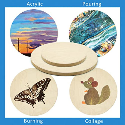 Falling in Art Unfinished Round Birch Wood Canvas Panels Kit, 4 Pack of 2 Sizes 8' and 12' Studio 3/4’’ Deep Cradle Boards for Pouring Art, Crafts, Painting, and More - size: 8'+12' round 2 PACK