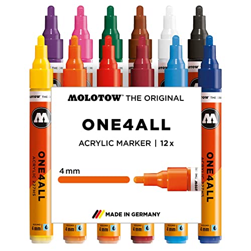 Molotow ONE4ALL Acrylic Paint Marker Set 1, 4mm, Assorted Colors, 12 Marker Set, 1 Set Each (200.153)