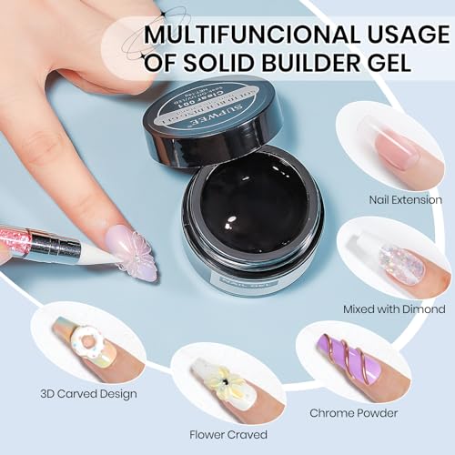 3d Gel Nail Art Set: Non Stick Hand Solid Builder Gel, No Wipe 3d Gels, 15g 3d Sculpting Gels All-in-1 Kit for Carving Moliding Extension Home DIY Manucure for Women Girls - color: Clear Clear and Clear