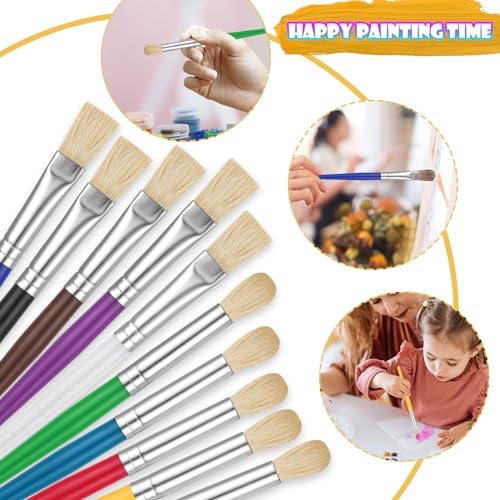 YGAOHF Kids Paint Brush Set, 10 Pcs Round and Flat, Easy Hold and Clean Toddler & Preschool Brushes for Acrylic, Oil, Watercolor, Washable Paint - color: 10pcs