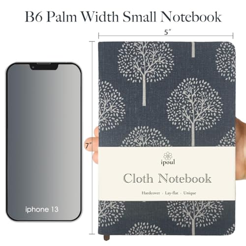 Linen Notebook, Hardcover Cloth Journal, B6, 264 Pages, 5x7 Small Lined Notebook & Sketchbook, Lay Flat, White Tree Navy Blue Fabric, Dirt-proof, Suitable for Outdoor Sketching - color: B6-Tree Navy