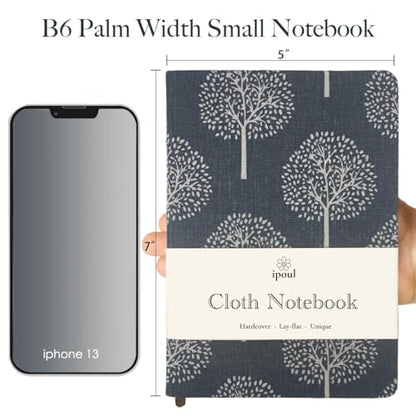 Linen Notebook, Hardcover Cloth Journal, B6, 264 Pages, 5x7 Small Lined Notebook & Sketchbook, Lay Flat, White Tree Navy Blue Fabric, Dirt-proof, Suitable for Outdoor Sketching - color: B6-Tree Navy