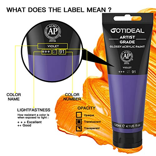 GOTIDEAL Acrylic Paint Violet Tubes(120ml, 4.1 oz) Non Toxic Non Fading,Rich Pigments for Painters,Ideal for Canvas Wood Clay Fabric Ceramic Craft Supplies (Violet) - color: Violet, style: Regular
